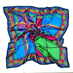 Linda Allard Ellen Tracy Silk Square Scarf Bright Colors Geometric Print Japan